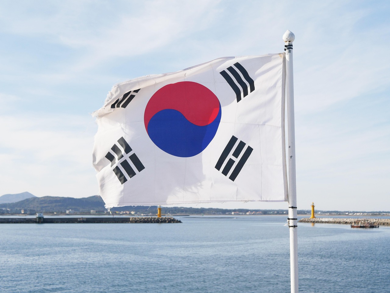 韩国国旗, 大韩民国, 韩国, 旗帜, 济州岛, 牛岛, 海洋, 风